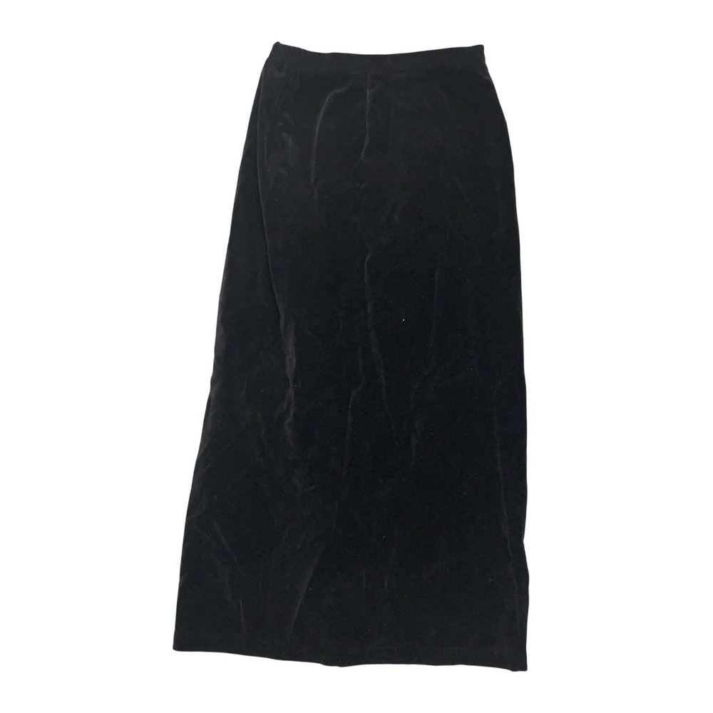 Eddie Bauer Skirt Womens 6 Black Velvet Midi Elastic Waist Lined Slit Party